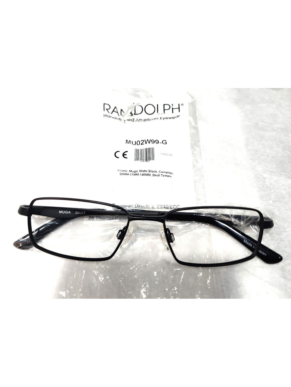 Randolph Engineering Muga RE22W99-G Black Rectangle Eyeglasses 50-17 140 Japan